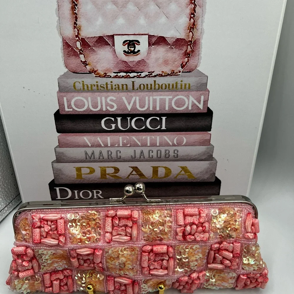 Beaded Pink Sequin Kisslock Clutch - Picture 5 of 9